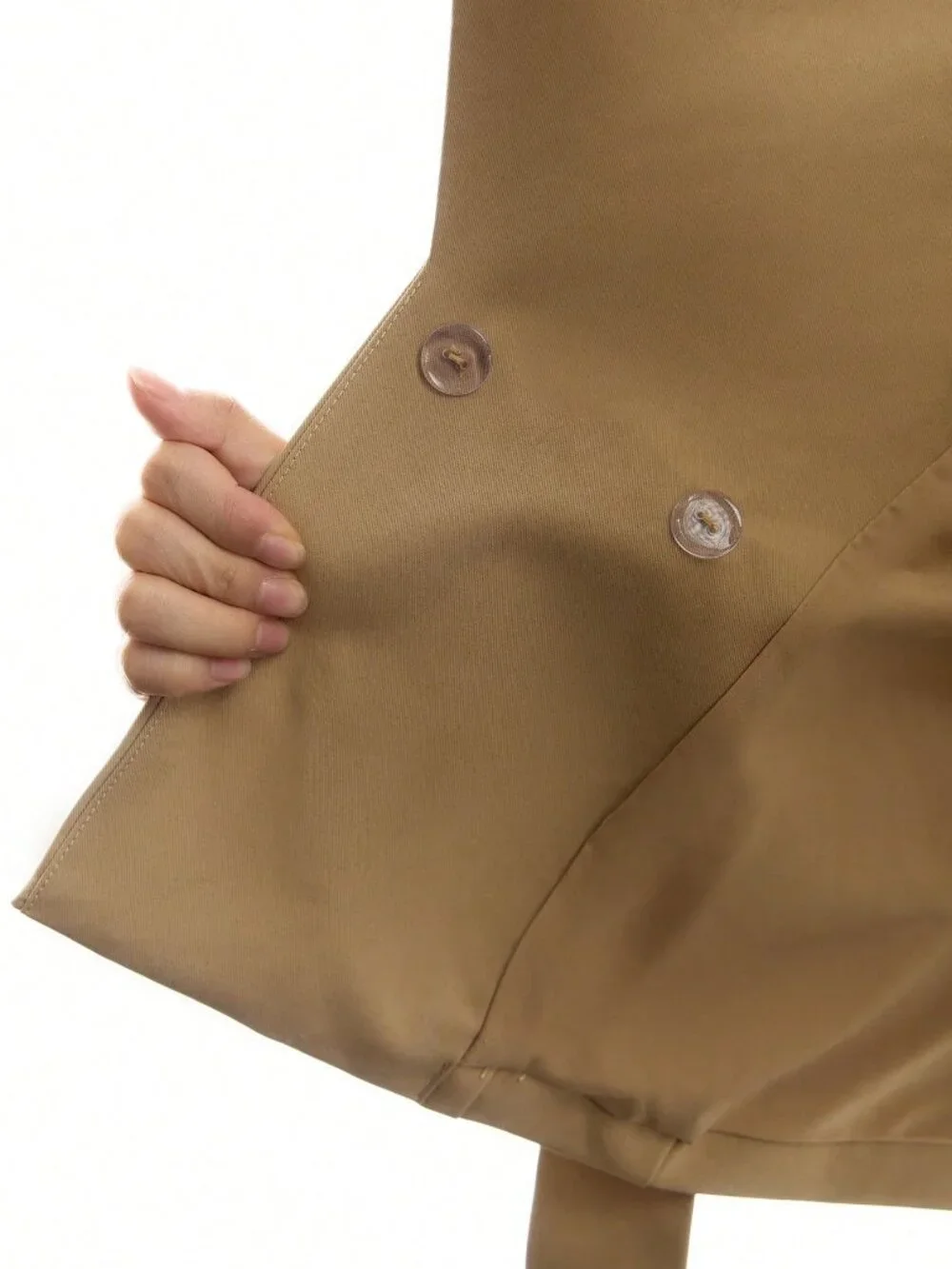 Khaki Casual Women's Large Lapel Waist Eyelet Buckle Trench Coat
